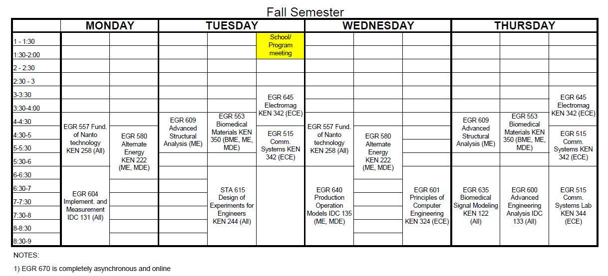 Fall 25 schedule